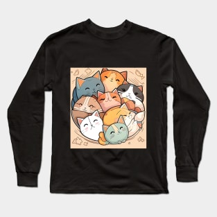 Happy cats faces - Cat Lover Funny Long Sleeve T-Shirt